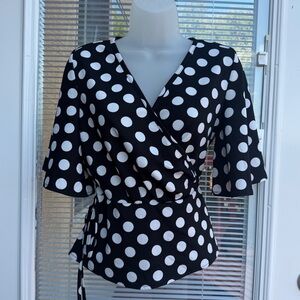 Polka Dot Wrap Top - Black and White